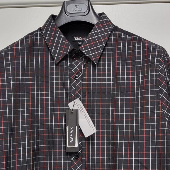 Galaxy by Harvic Shirt Button Up Mens Large Slim Fit Long Sleeve Check - Picture 2 of 16